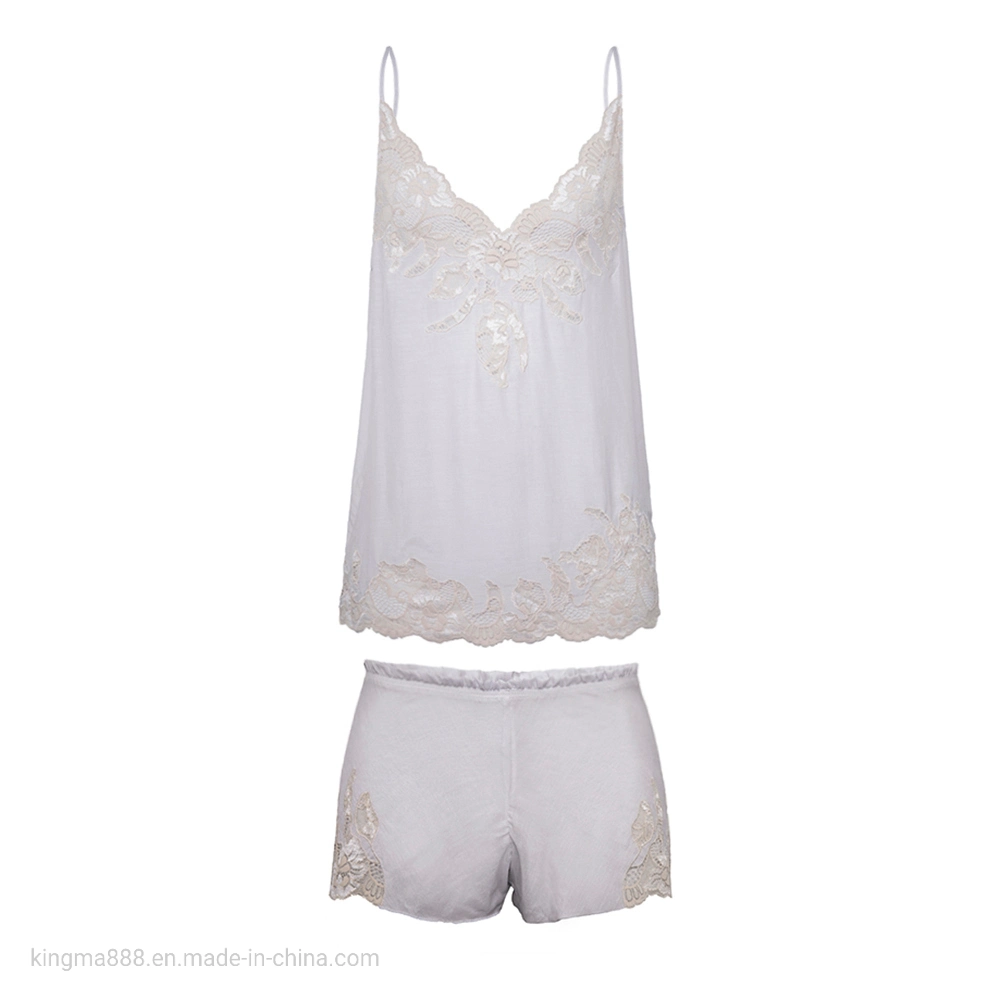 High Quality Lace Suspenders Shorts Set Sexy Silk Cotton Women Pajama Set