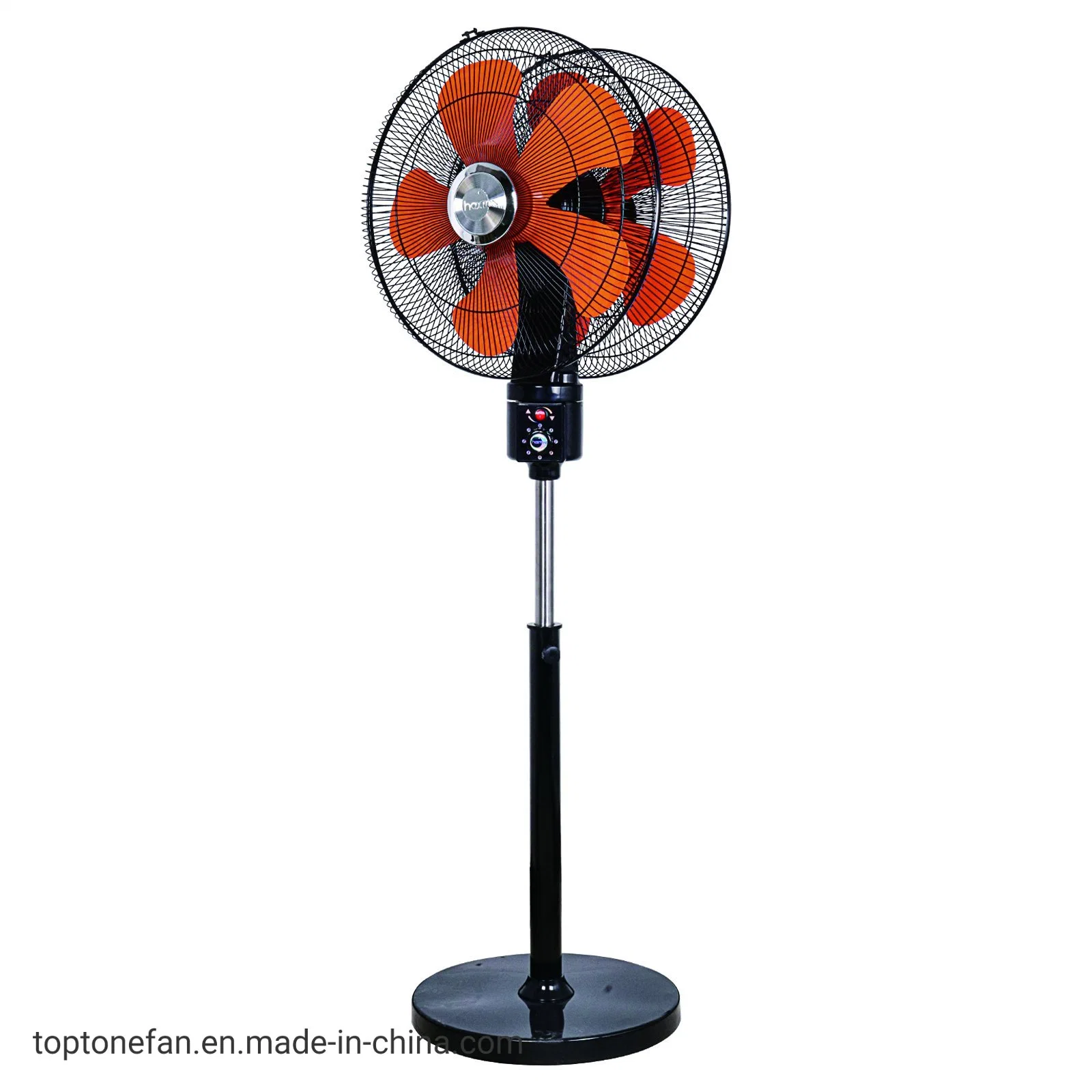 Ventilador de soporte para exteriores de pedestal de oscilación de 360 grados con dos lados y 2 hojas.