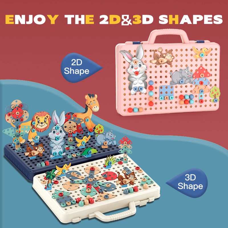 334PCS Creative Mosaic Block Educational DIY for Kids Assembly Toy 3D Creative 5 in 1 Stem Bricks Mosaic Puzzle Plastic Building Blocks with Suitcase