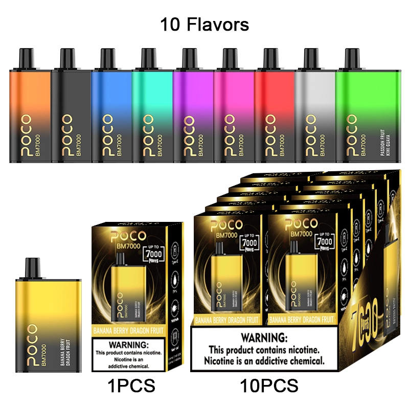 Poco Bm7000 cigarette électronique jetable Vape Pen rechargeable 7000 bouffées Mesh Coil 17ml 10 Flavors Device plus récent stylo vapeur