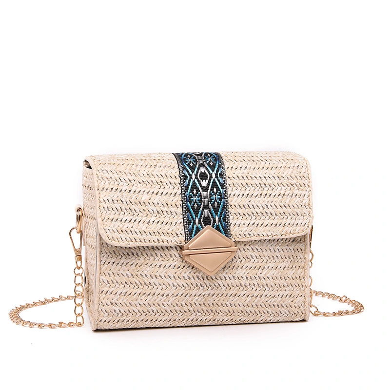 Ladies Portable Woven Straw Crossbody Bag Shoulder Messenger Satchel Custom Embroid Straw Envelope Evening Bag