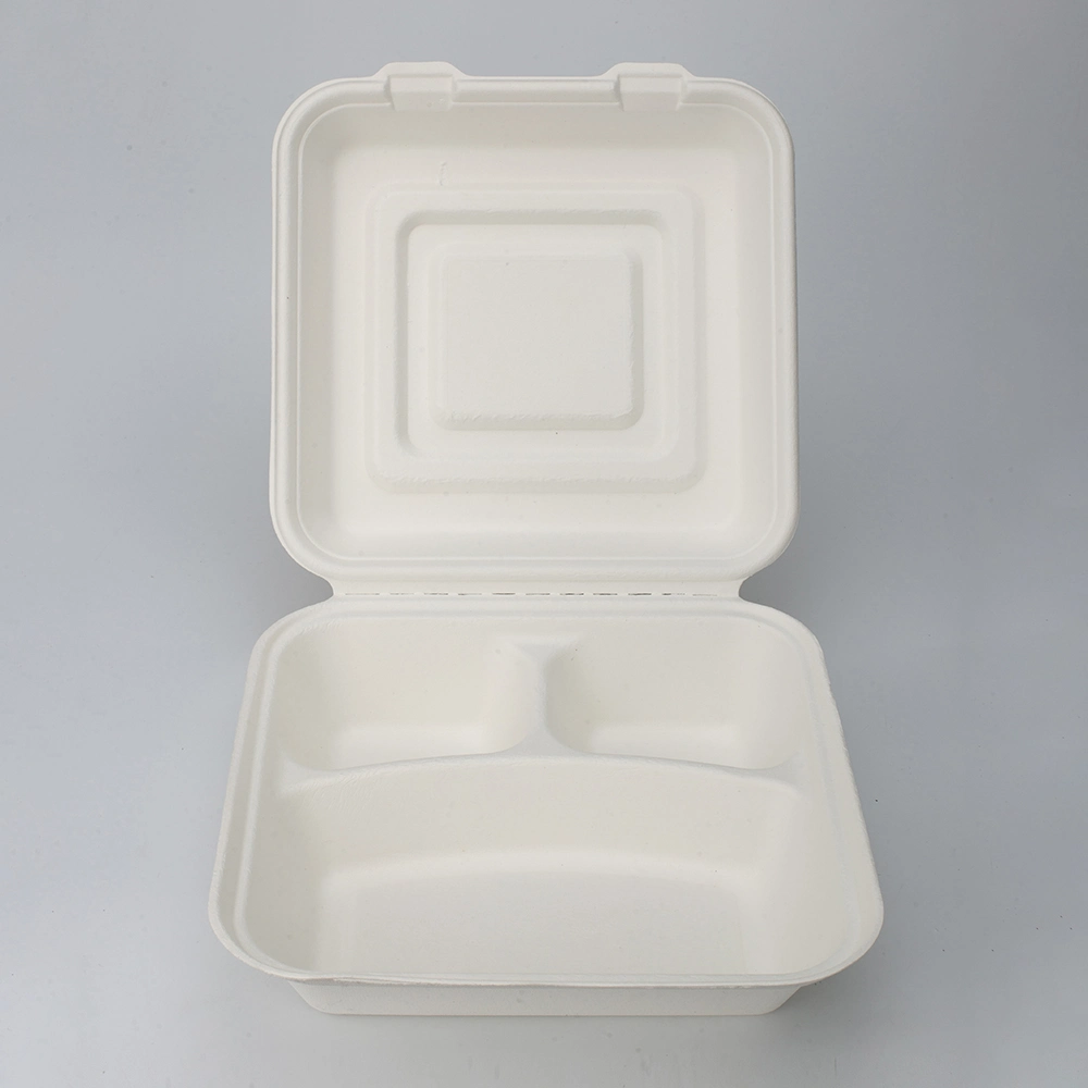 8" X 8" 3-C Hinged Container Compostable Clamshell Take out Food Containers