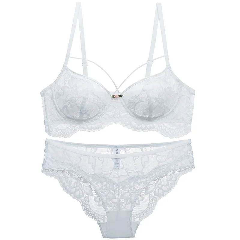 Customized Ladies French Thin Half Cup Women Bra Set