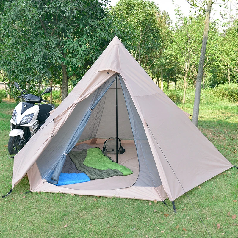 2023 Outdoor Pointed Tent Outdoor Camping Thickened Double Layer 5-Person Camping Canopy Tent