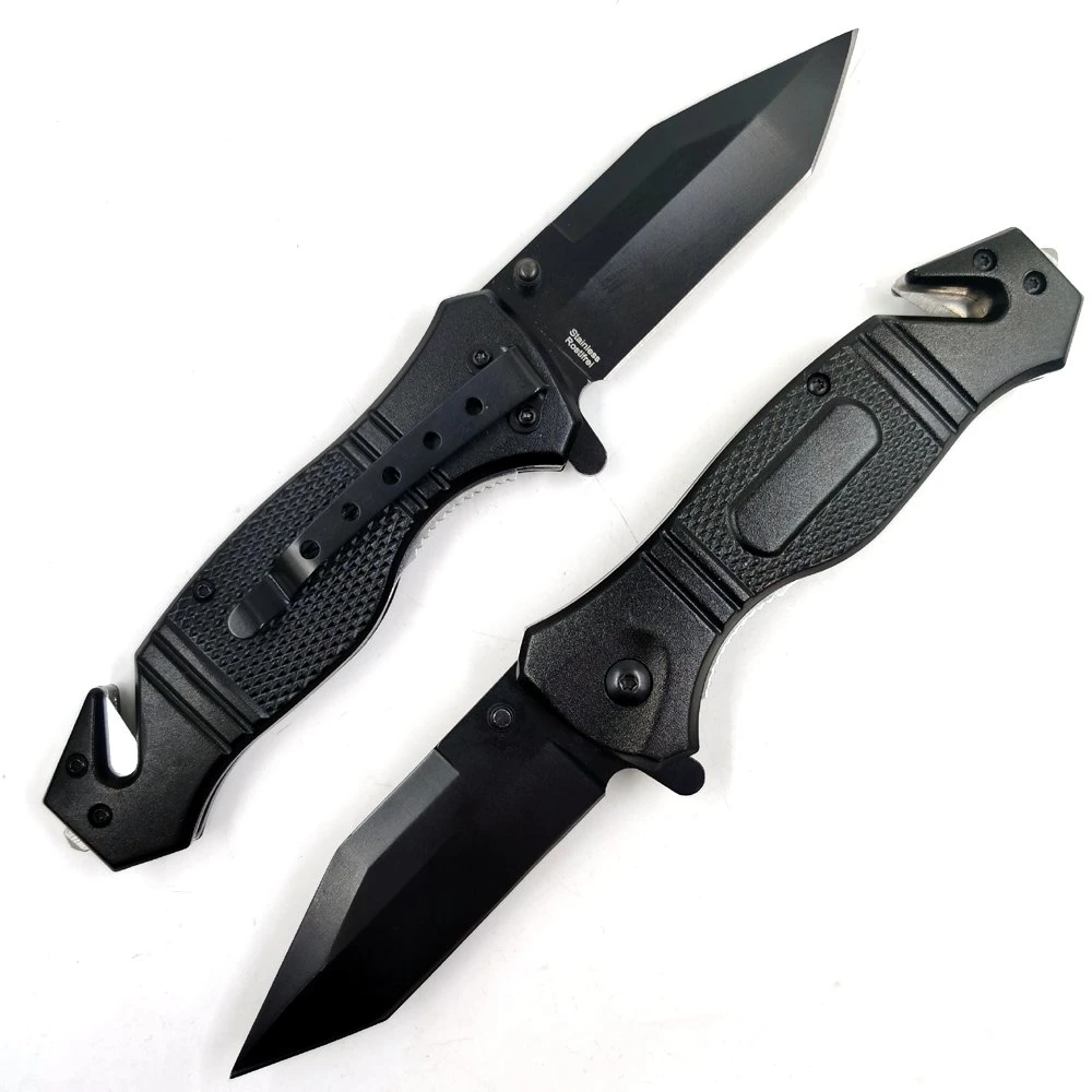 Pk-R115BK noir lame Tanto Pompier classique Outdoor Camping Couteau de poche de pliage d'EDC de sauvetage