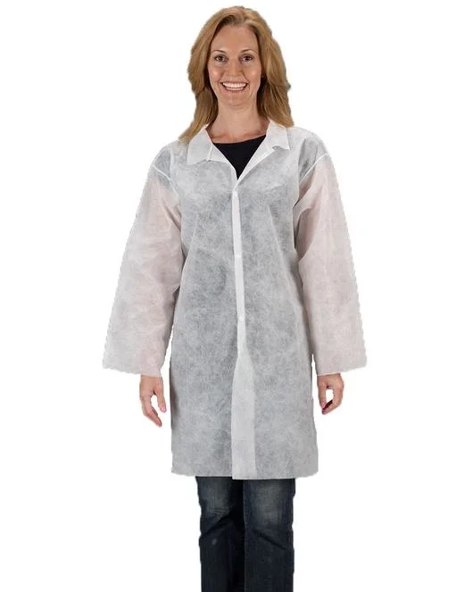 PP Non Woven Lab Coat Polypropylene Disposable Coats with Pockects