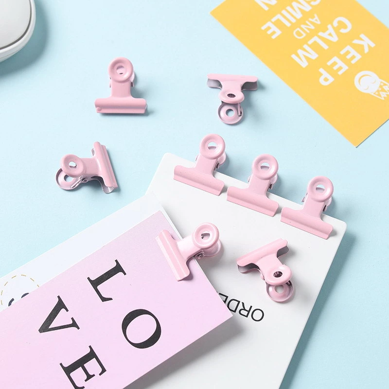Ins Cute Macaron clips de papel metálico Set sellos de bloques de oficina Clips de notas