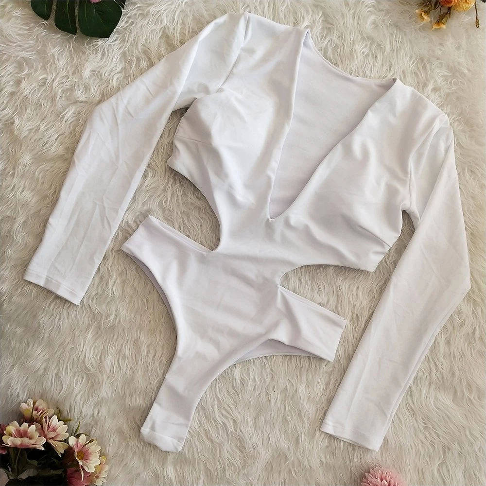 Sexy White Color Deep V Neck Women Tops Summer Jumpsuit Romper Bodysuit