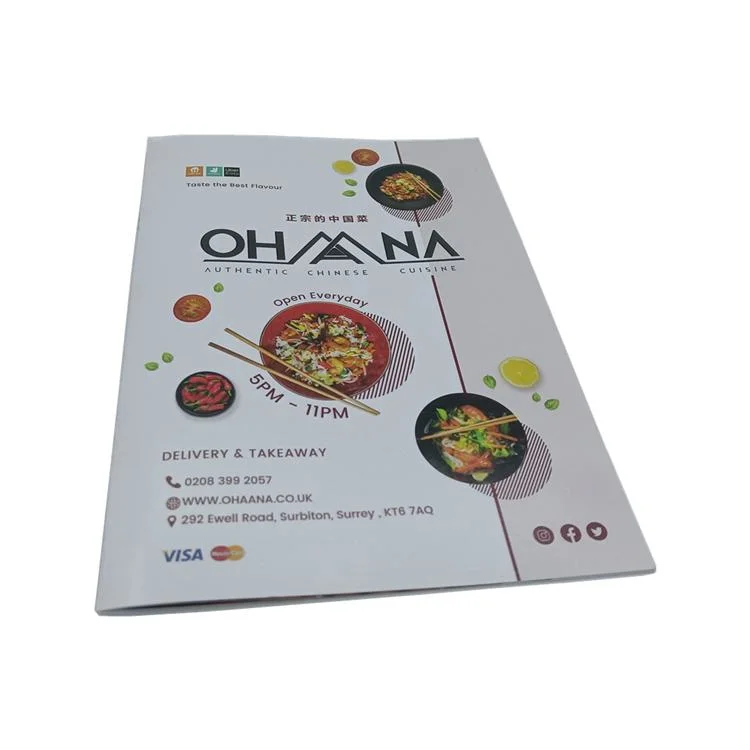 High quality/High cost performance  Cheap A5 Full Color Custom Food Menu Brochure for Booklet Folded Printing