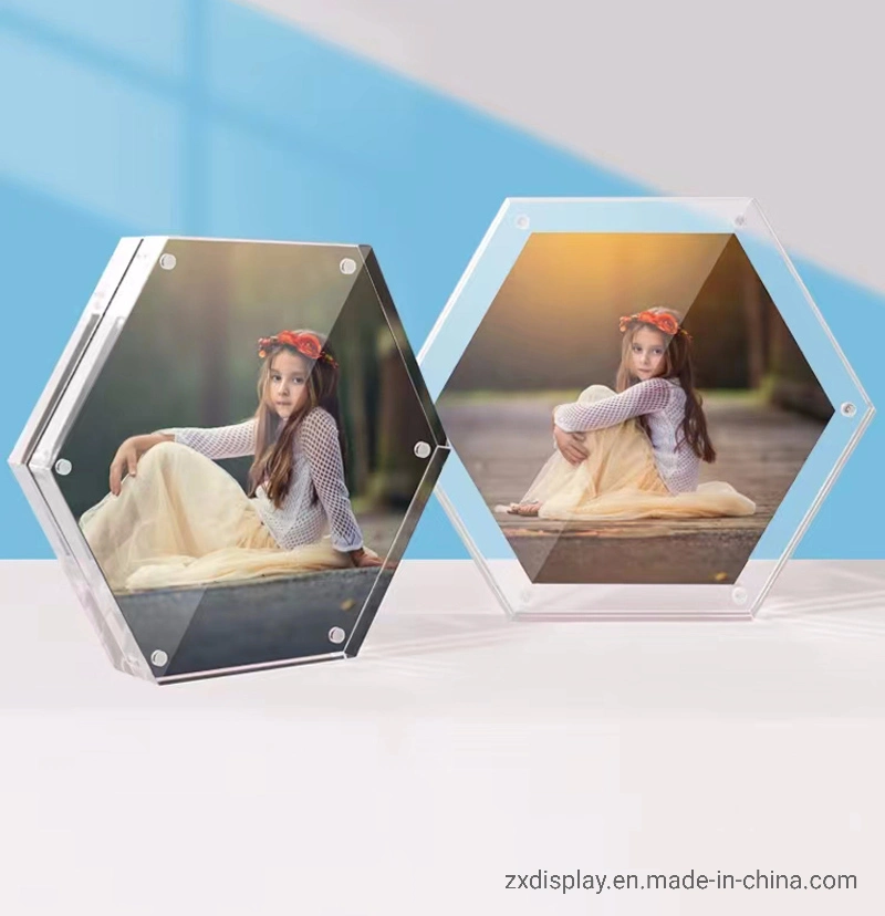 Hexagon Acryl Transparent Magnetische Geschenk Bild Bilderrahmen für Desktop Dekoration