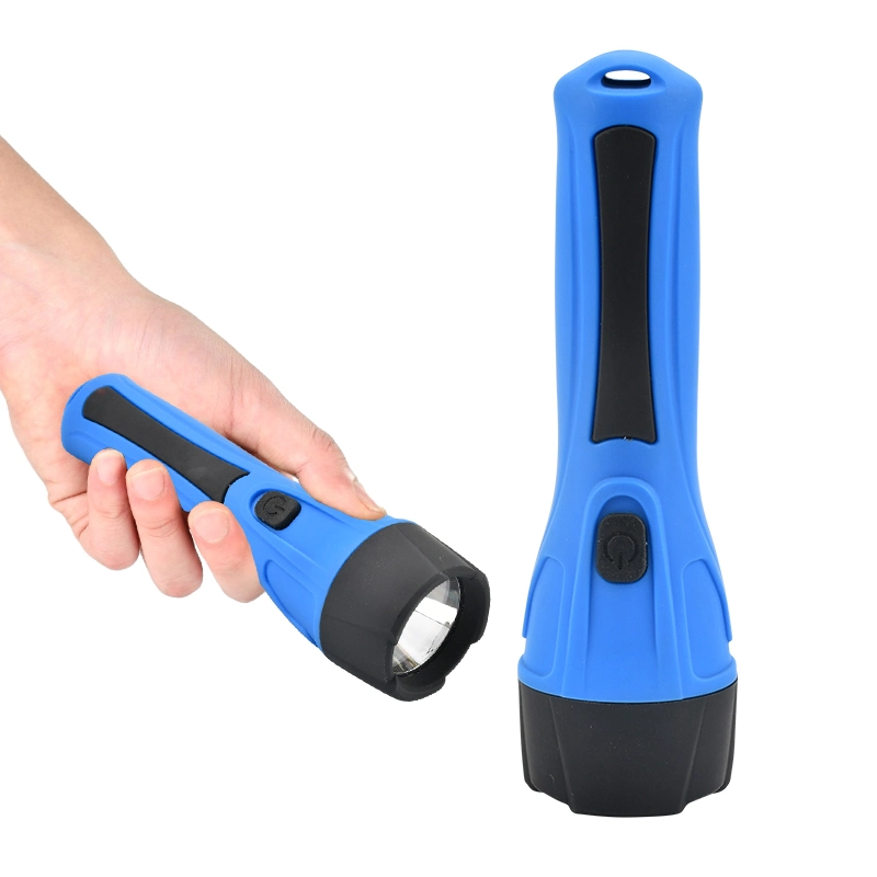 Brightenlux OEM Logo Printing Long Distance Ipx4 Waterproof 2*AA Battery LED ABS Plastic Blue Kids Flashlight Torch Light