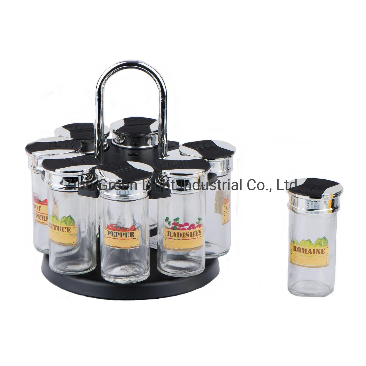 8PCS Glass Spice Jar Set with Plastic Lid and Revolving Rack Spice Shaker