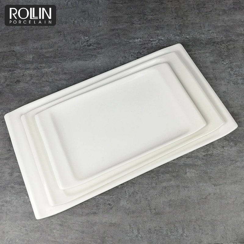 White Porcelain Dinnerware Rectangular Plates for Hotels and Restaurants