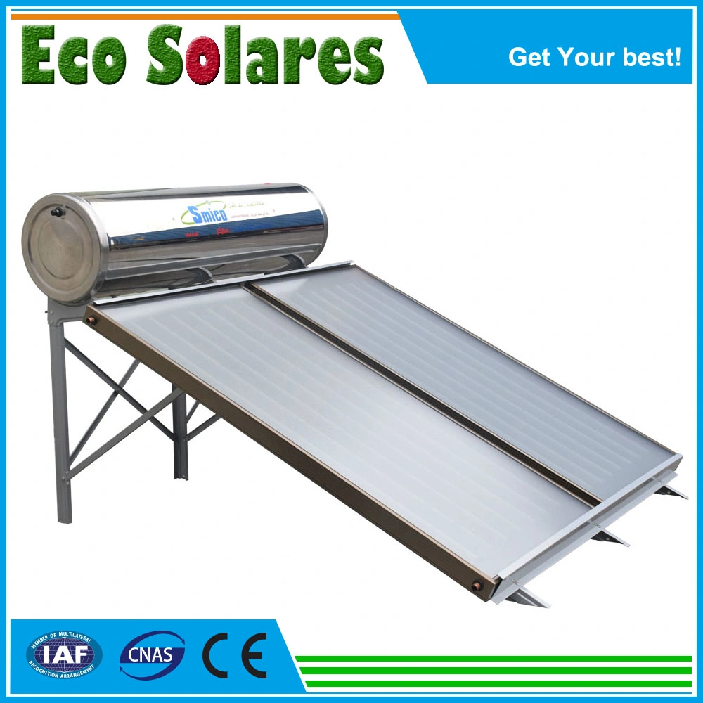 Compact Solar Water Heater with Flat Plate Solar Thermal Collector and Pressurized Water Tank and Controller