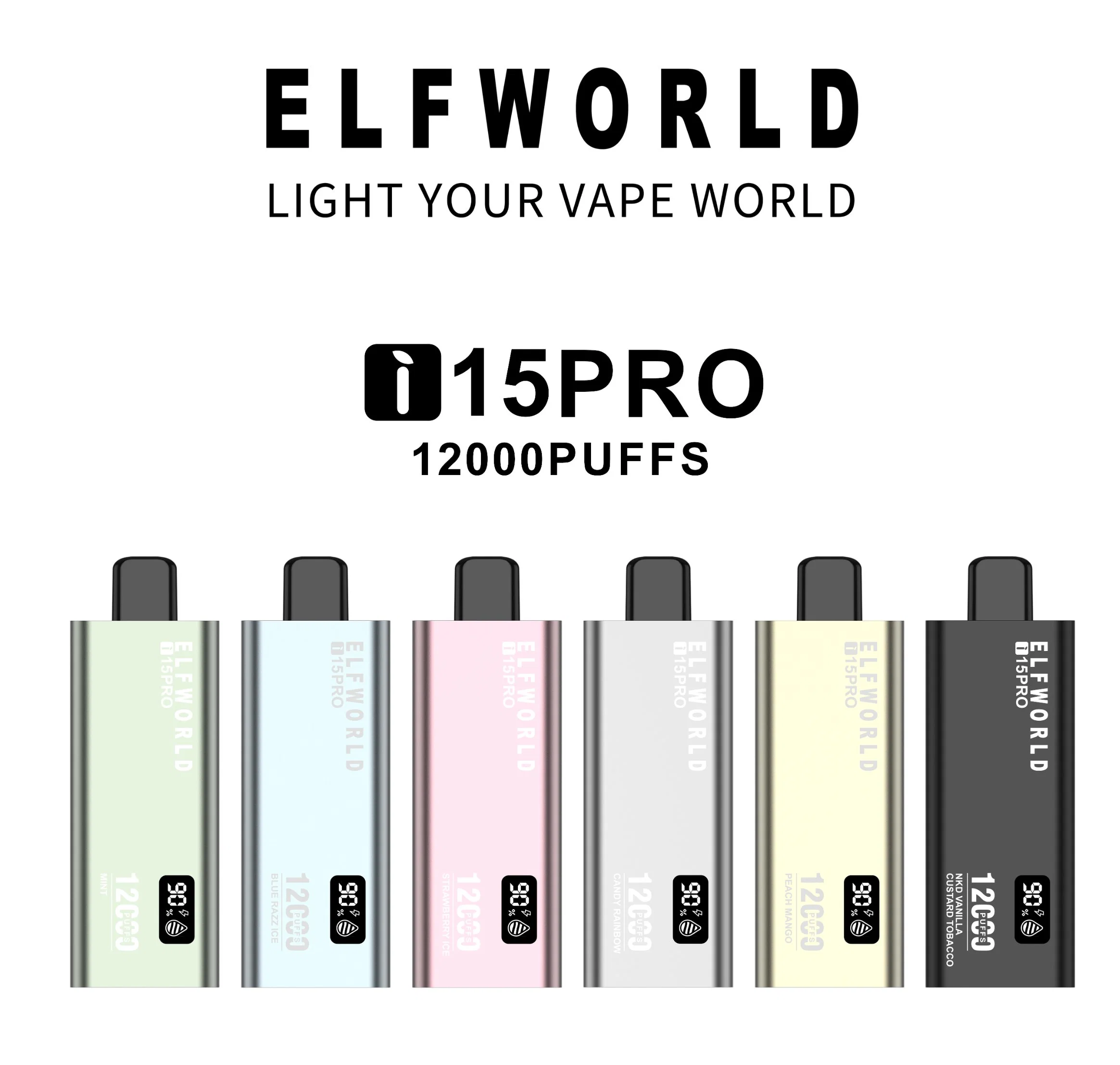 Fábrica de Elf World de alta calidad I15 PRO 12000 Puffs Pantalla LED VAPE desechable y ajuste del flujo de aire Big Cloud desechable Barra avanzada de VAPE Pen Vaping