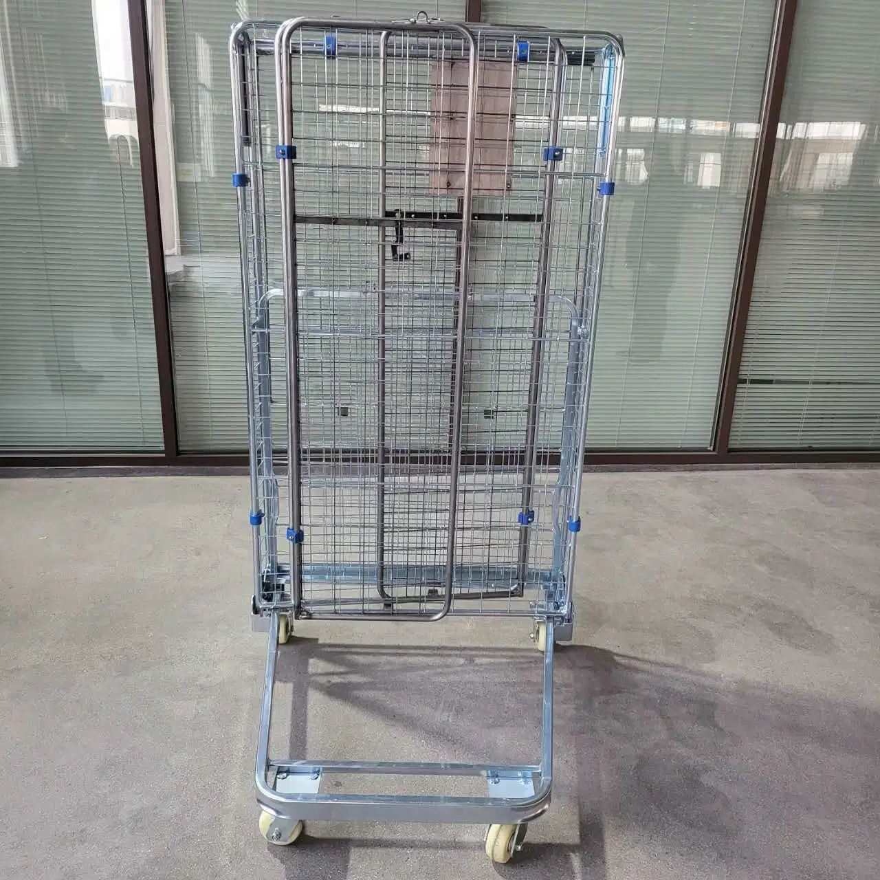 Galvanized 4 Sides Demountable Collapsible Security Storage Nesting Metal Wire Mesh Roll Cage Container for European Supermarket