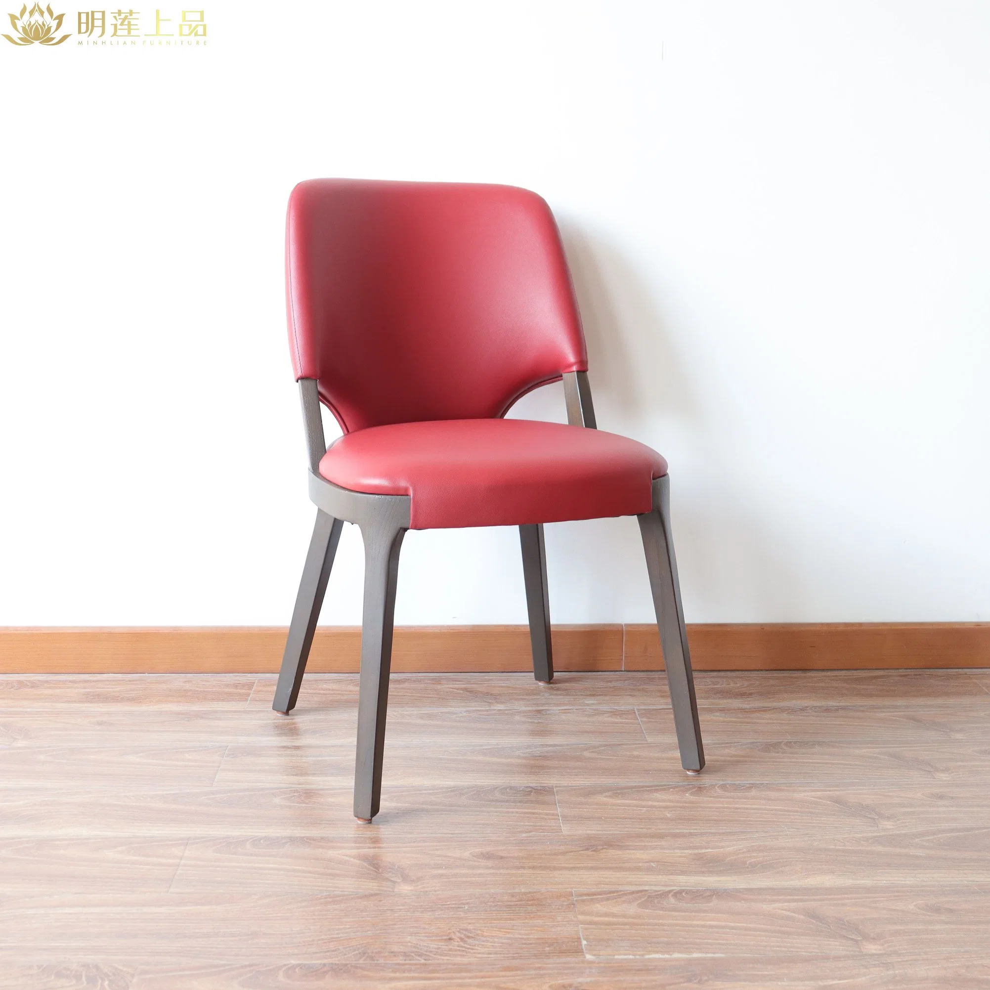 Modern Design Red PU Leather Upholstered Restaurant Chair Dining Room Furniture Home Furniture Solid Wood Wooden Chair