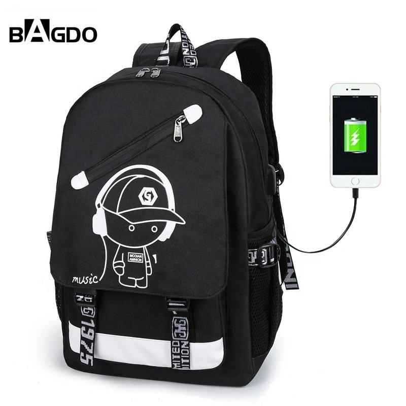 Nova mochila à prova de água Luminous Anti Theft School com USB Porta de carregamento e bloqueio