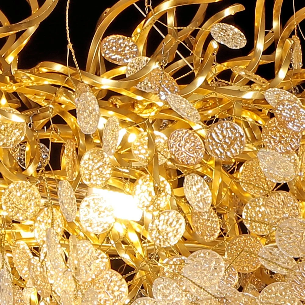 2022 Meerosee Luxurious Crystal Chandelier Golden Modern Pendant Lighting for Restaurant Hotel Raindrop Linear Light Fixture