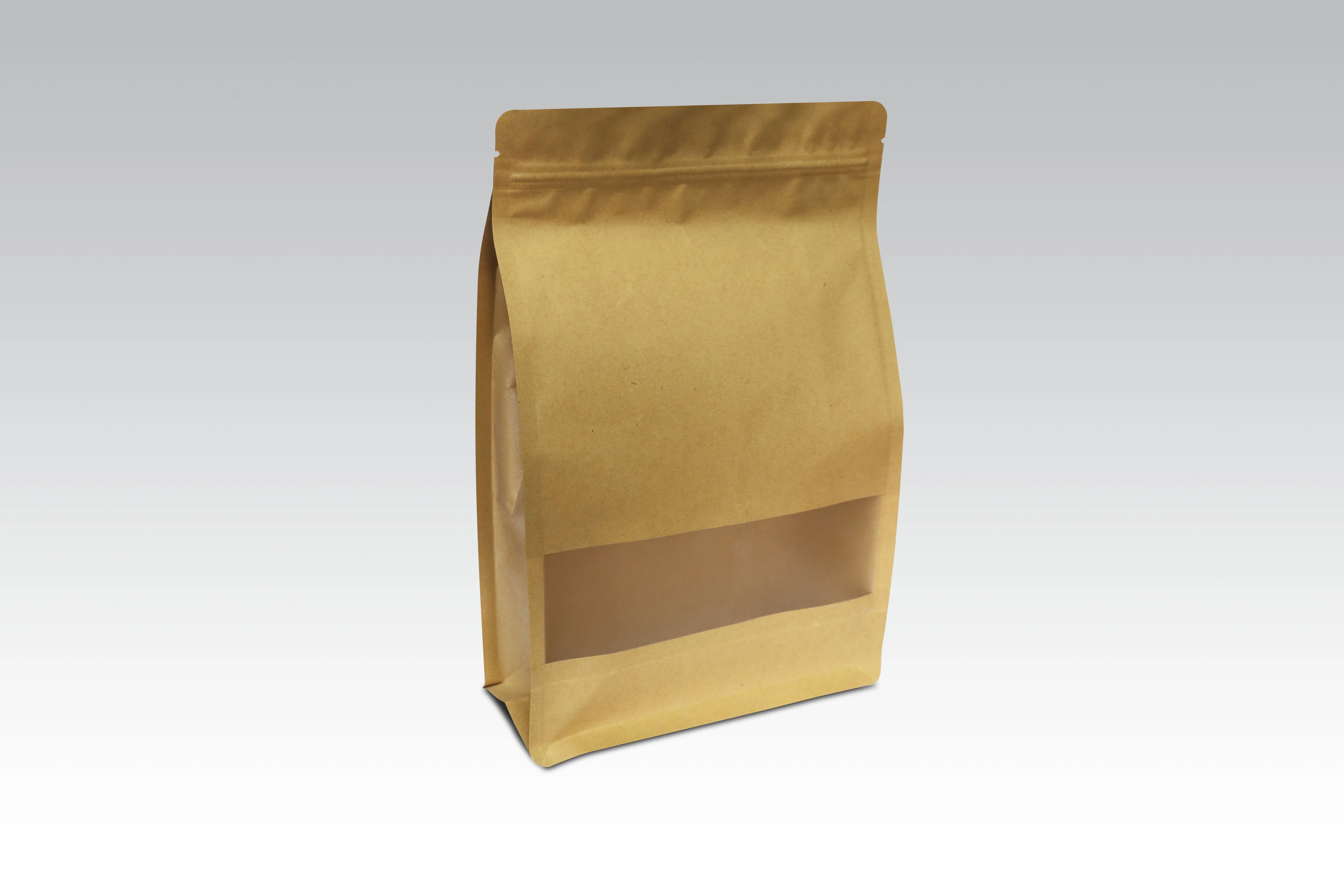 Flat Bottom Pouches Brown Kraft Paper Bag Coffee Packaging Bags