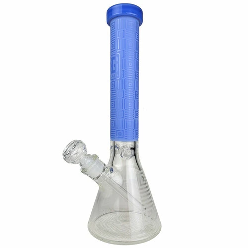 15" Etched Decal Square Beaker Water Pipe - with 14m Bowl Glass Pipe Glass Smoking Pipe Smoke Rolling Paper Water Pipe