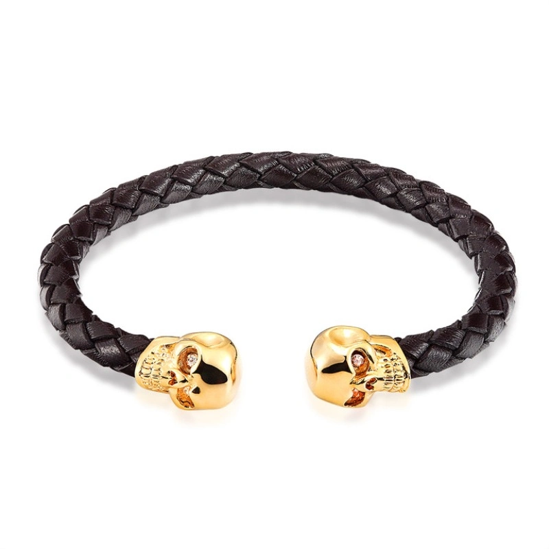 China fabricante de acessórios de moda estilo ocidental bracelete de cranio de couro para homens