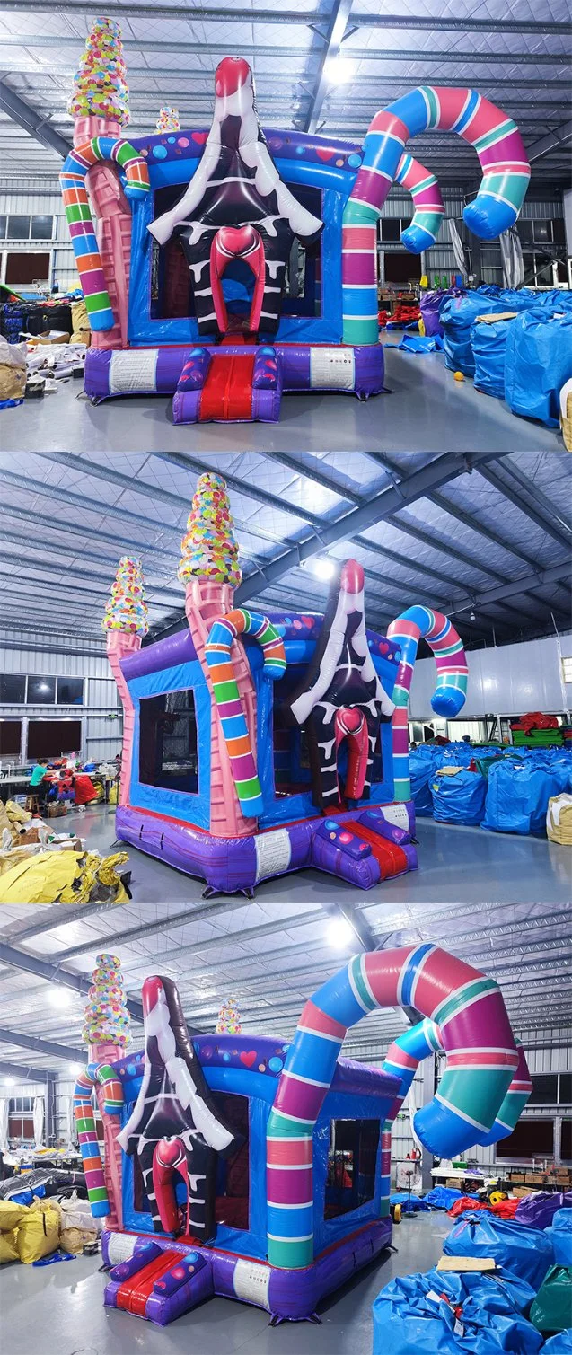 Los niños los dulces comerciales castillo inflable de azúcar en la punta de la casa de rebote a la venta