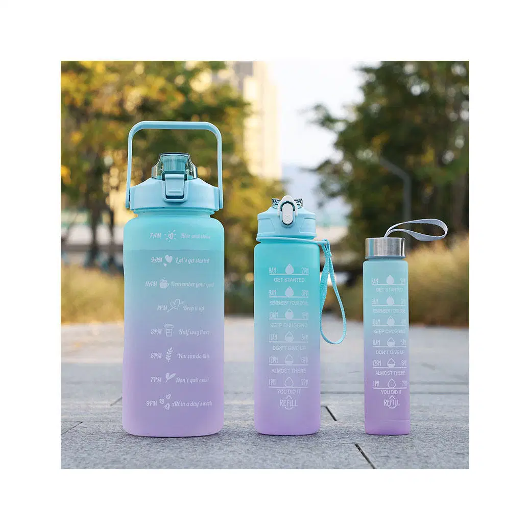 Large Capacity Water Bottle Set of 3 with Time Marker Straw