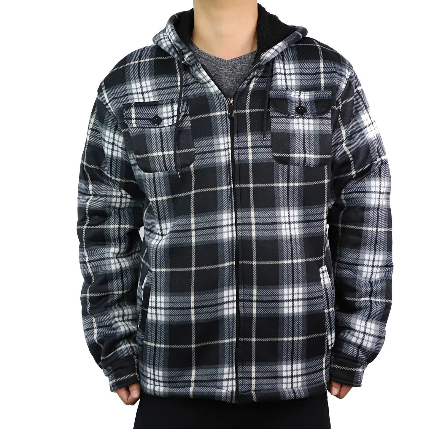 Wholesale Plain Man Blanket Cotton Zipper and Sweat Jacket Windproof Fashion Plaid 100% Organic Cotton Fleece Men Leisure Clothing Sustainable Hoodie