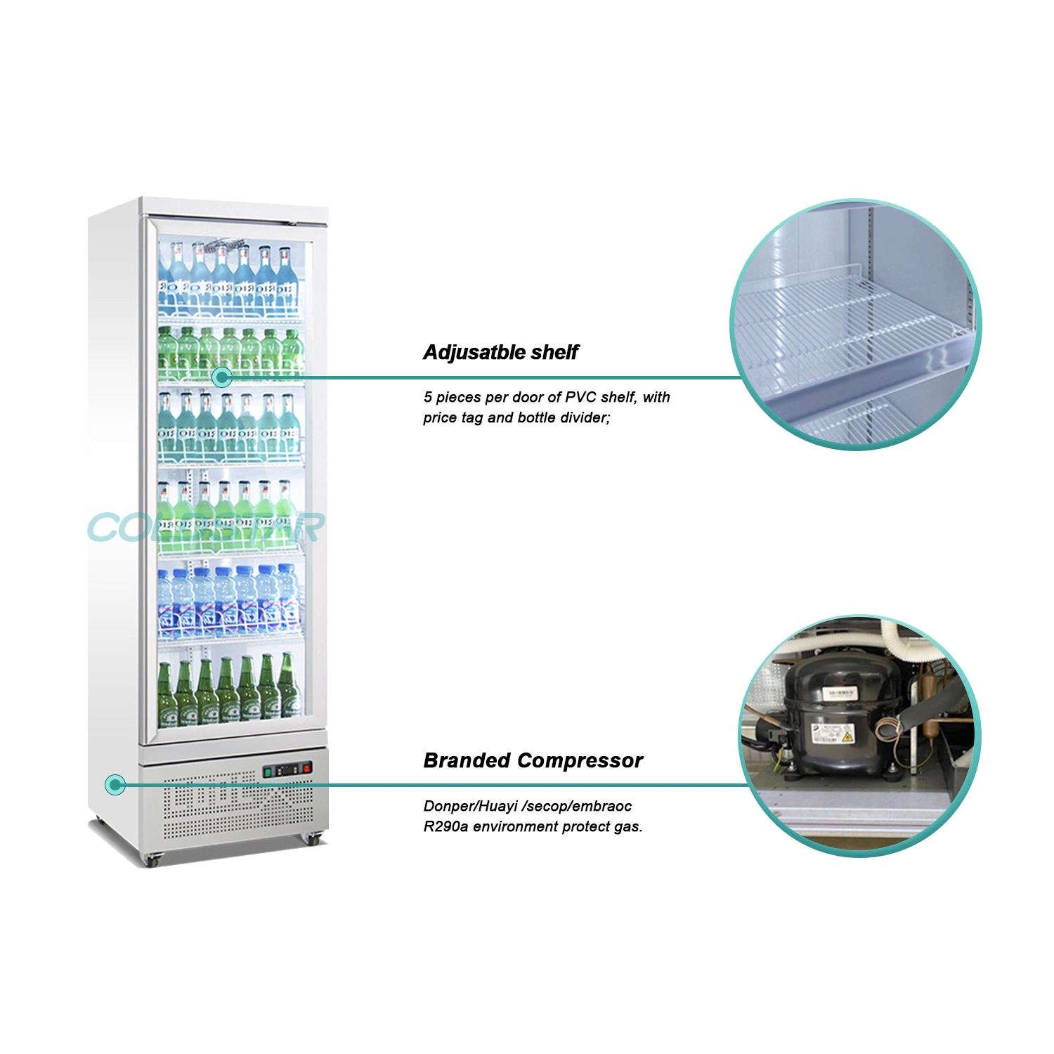 Showcase Beverages Cold Drink Glass Door Display Refrigrator