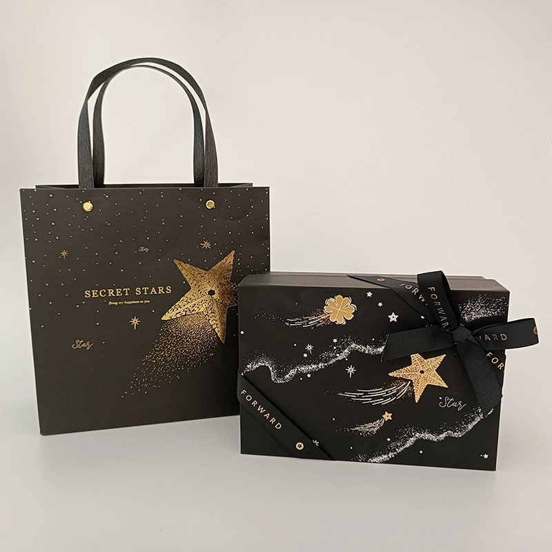 Custom Luxury Paper Packaging Box & Gift Bag with Ribbon