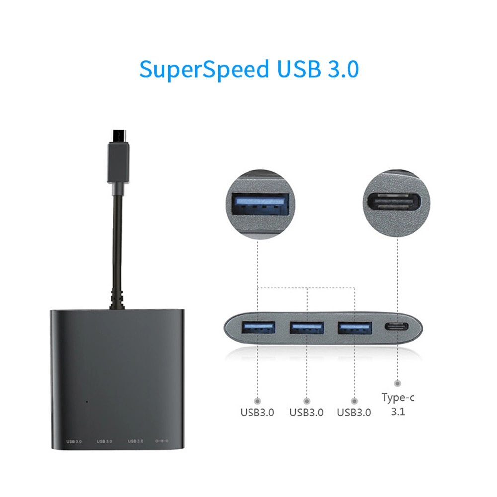 UHP3401 USB-C y 3 USB USB 1-A-C buje de aluminio