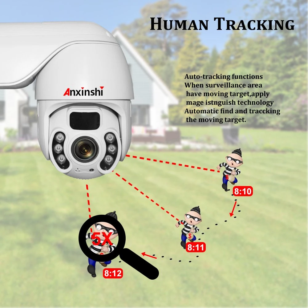 WiFi Poe PTZ Dome Vollmetall 4X Zoom, zwei Wege Audio SD TF-Kartensteckplatz Smart IR Humanoid Tracking