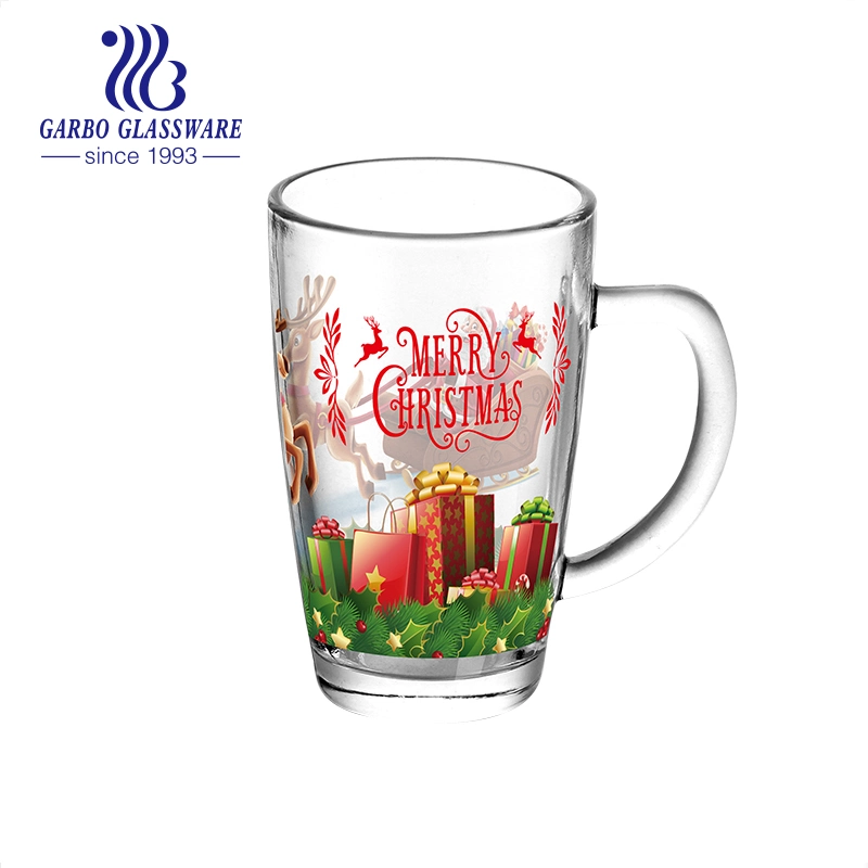 Christmas Gift Coffee Mugs Set with Printing and Decal Designs with Handle Glass Mugs Glass Beer Cup Holiday Gift Glass Mug