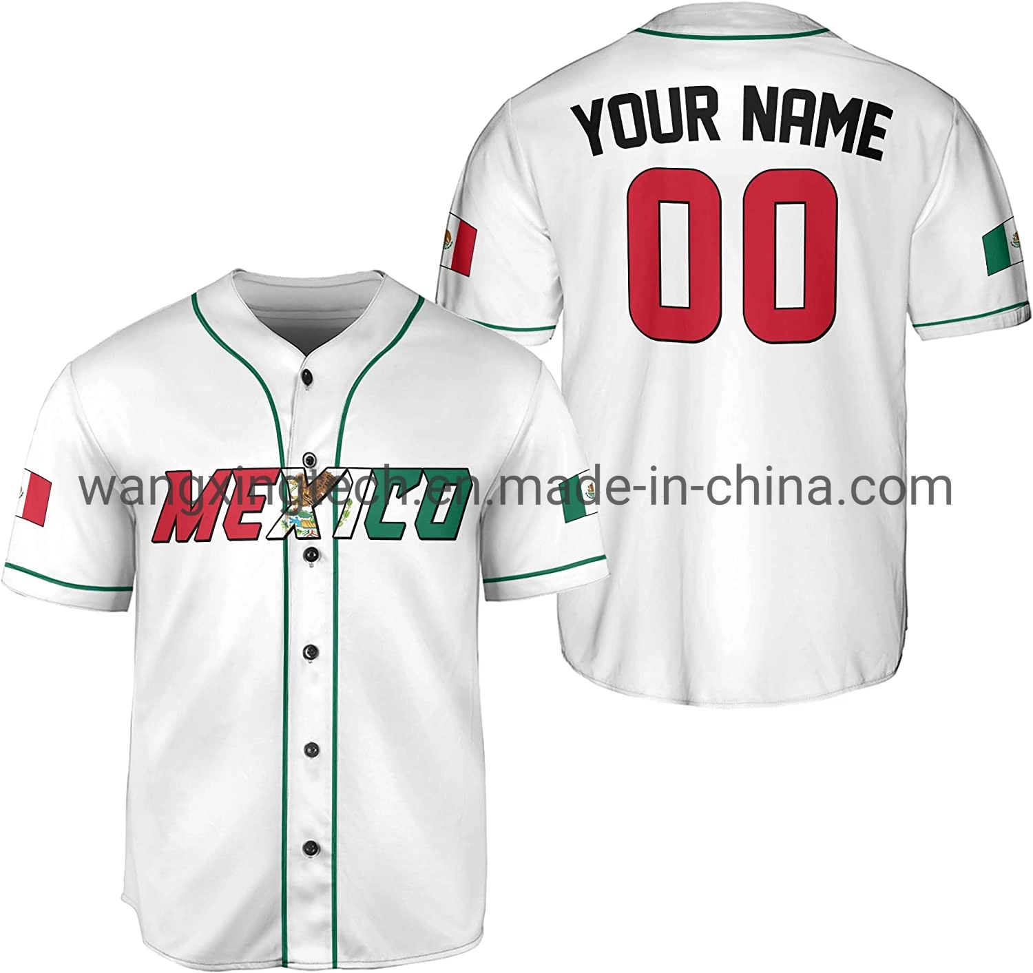 Camisetas de béisbol de México personalizadas Camisetas deportivas blancas para hombres mujeres Jóvenes