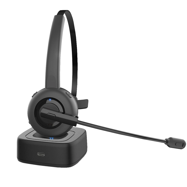 سماعة رأس مزودة بمركز اتصال لاسلكي أحادي الأذن Bluetooth® سماعة رأس مانعة للتشويش بدون سماعة مع قاعدة الشحن