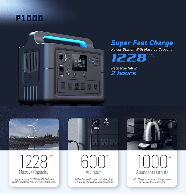 P1000 Sugineo Factory Vender Casa Solar de 1000W de potencia del generador generador para camping