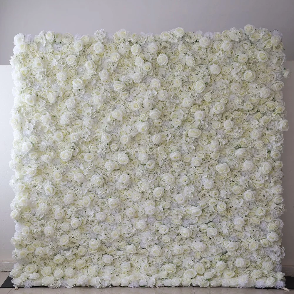 3D Customized Silk Pure White Wall Rose Artificial Plants and Flowers Wall for Wedding Banquet