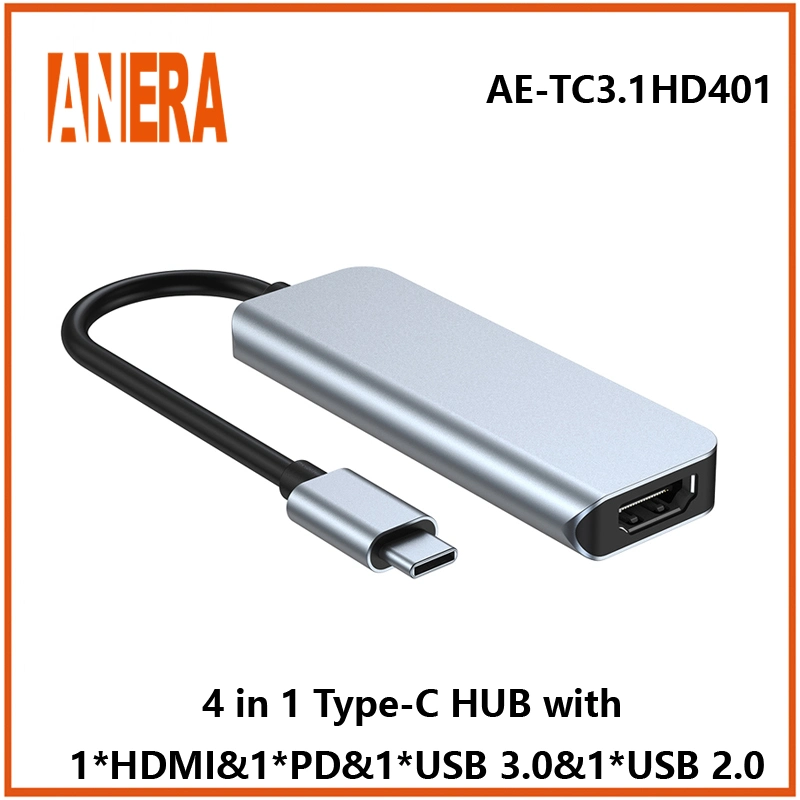 Anera High Performance 4 in 1 Multifunction USB C Portable Type C Hub Adapter Hub Converter with 3.0/2.0 USB Hub Pd Charging and HDMI