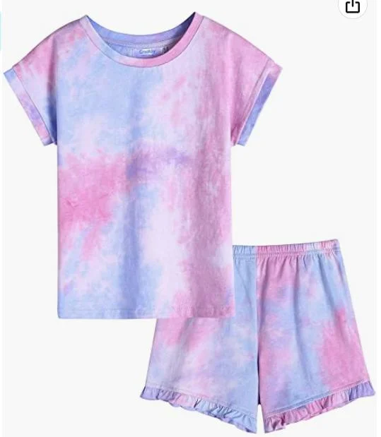 Girls Tie Dye Shorts Set Summer Clothes Cotton Short Sleeve