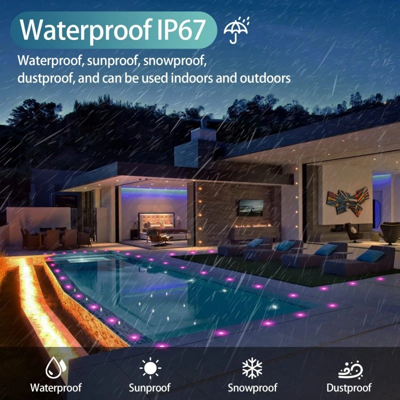 10PCS RGB IP67 Outdoor Waterproof Stainless Steel Recessed LED Deck Light Kit