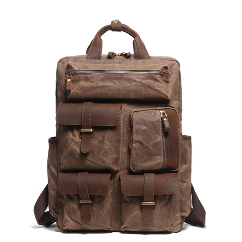 Newest Design Waterproof Waxy Canvas Backpack Vintage Style Laptop Backpack for Men (RS-888047)