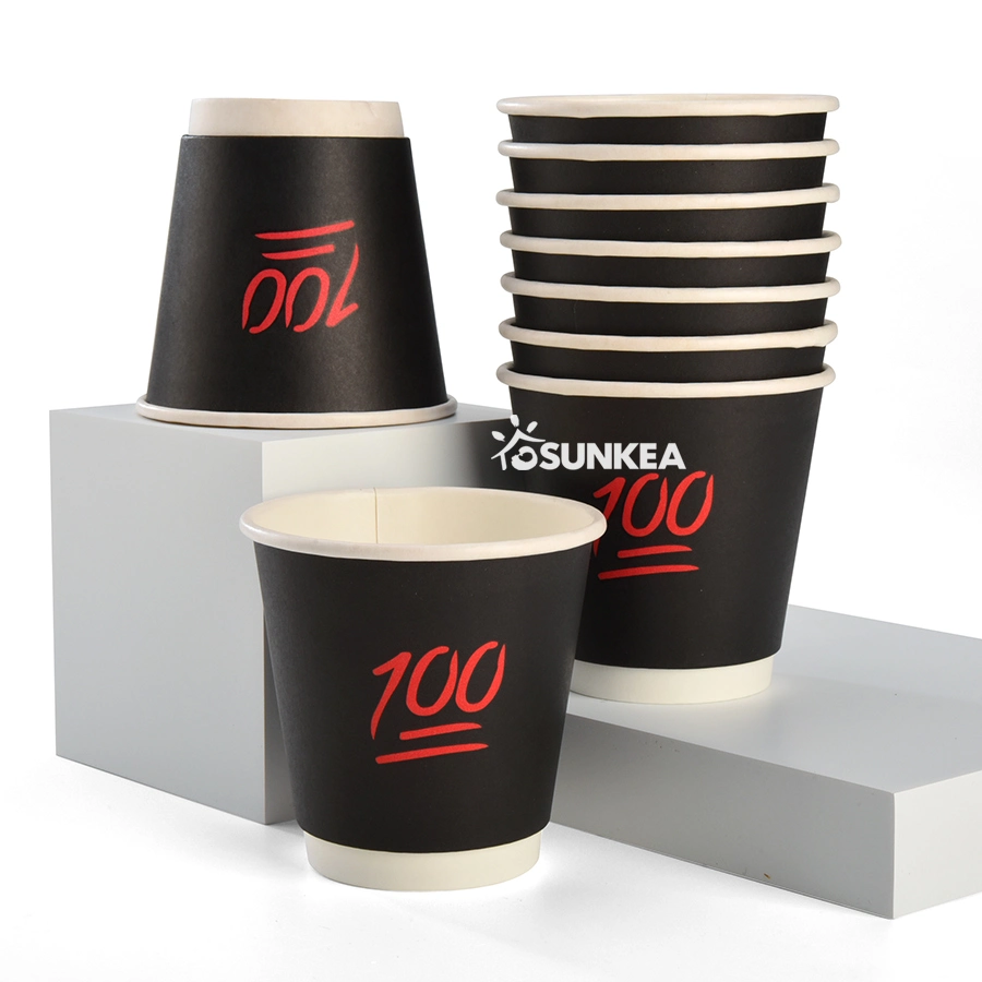 Tazas de papel de café de doble pared con aislamiento blanco y estampado personalizado Takeaway Con tapas