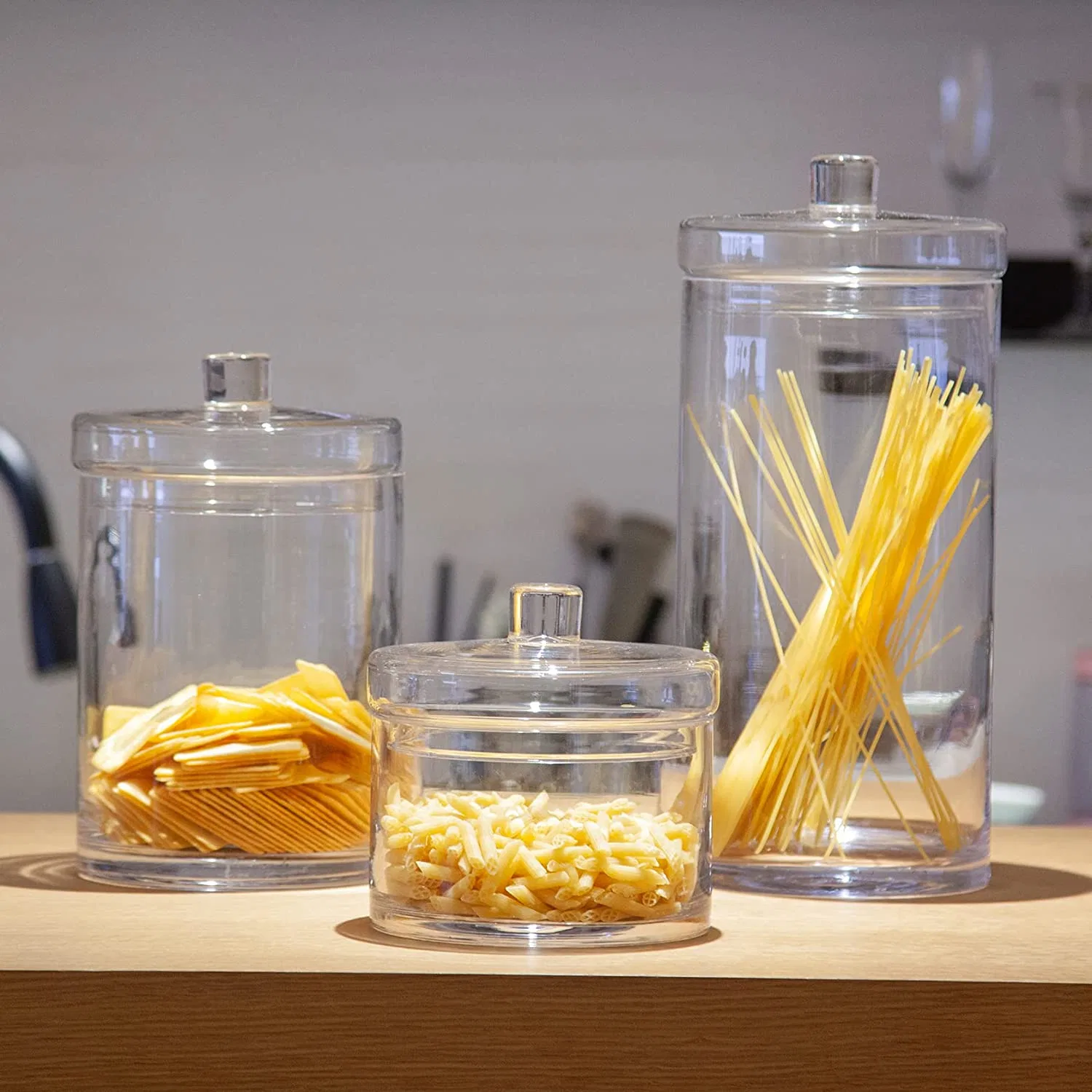 Pot en verre rond avec couvercle, bocal apothicaire décoratif, élégants pots transparents pour buffet de bonbons, boîtes de rangement pour salle de bain, organiseurs de vanité pour bonbons, perles, cookies.