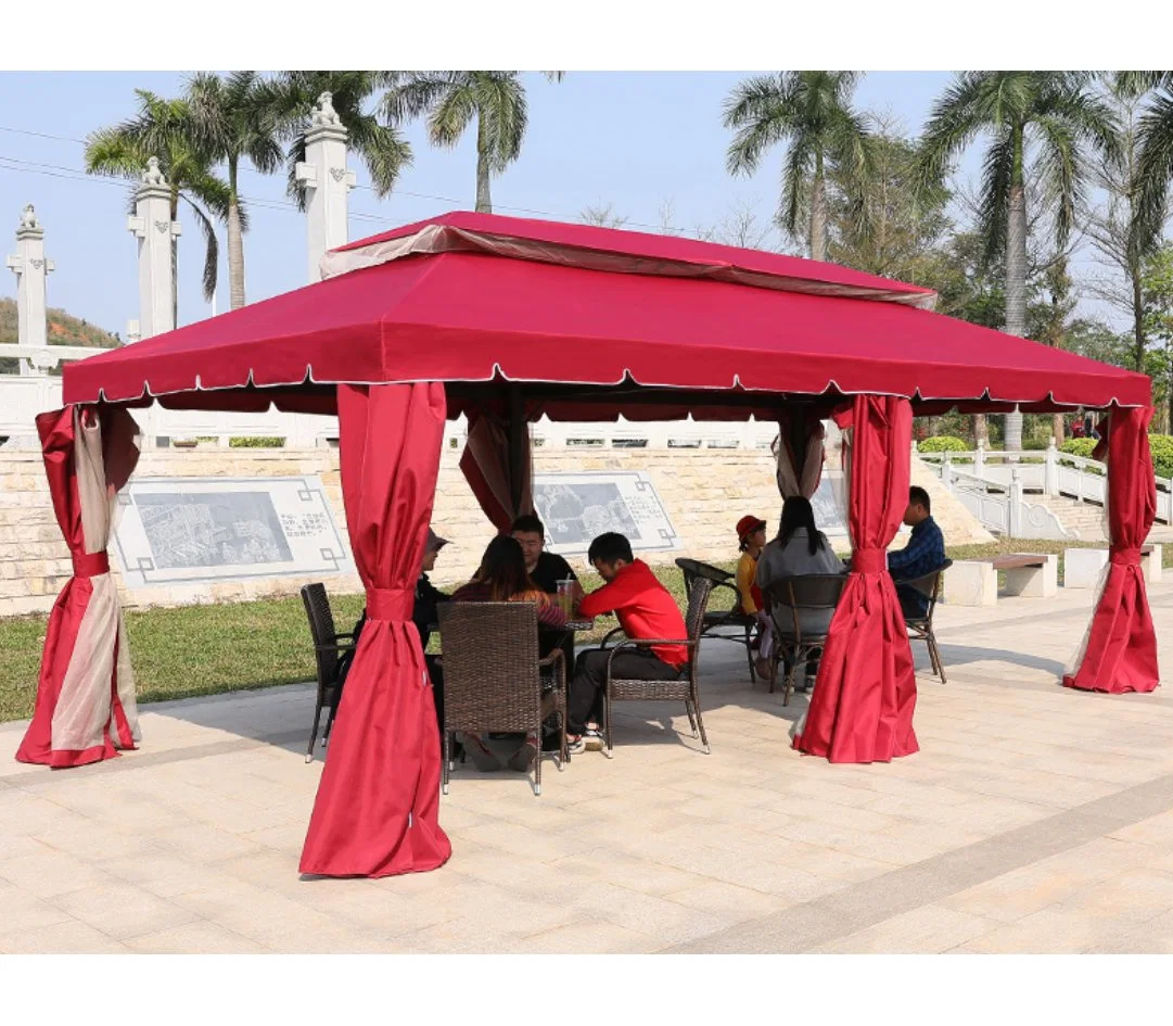 Jardin Mobilier de jardin Pergola toit étanche du parc double pavillon d'aluminium métallique de la canopée gazebo avec des rideaux