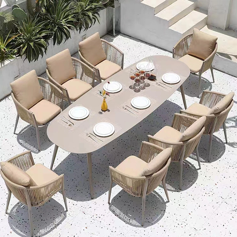 New Arrival Balcony Garden Restaurant Patio Dining Rope Plastic Wood Table and Outdoor Chair Furniture