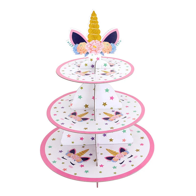 Birthday Party Supplies Decoration Disposable Paper Gilded Dessert Table Three-Tier Cake Stand