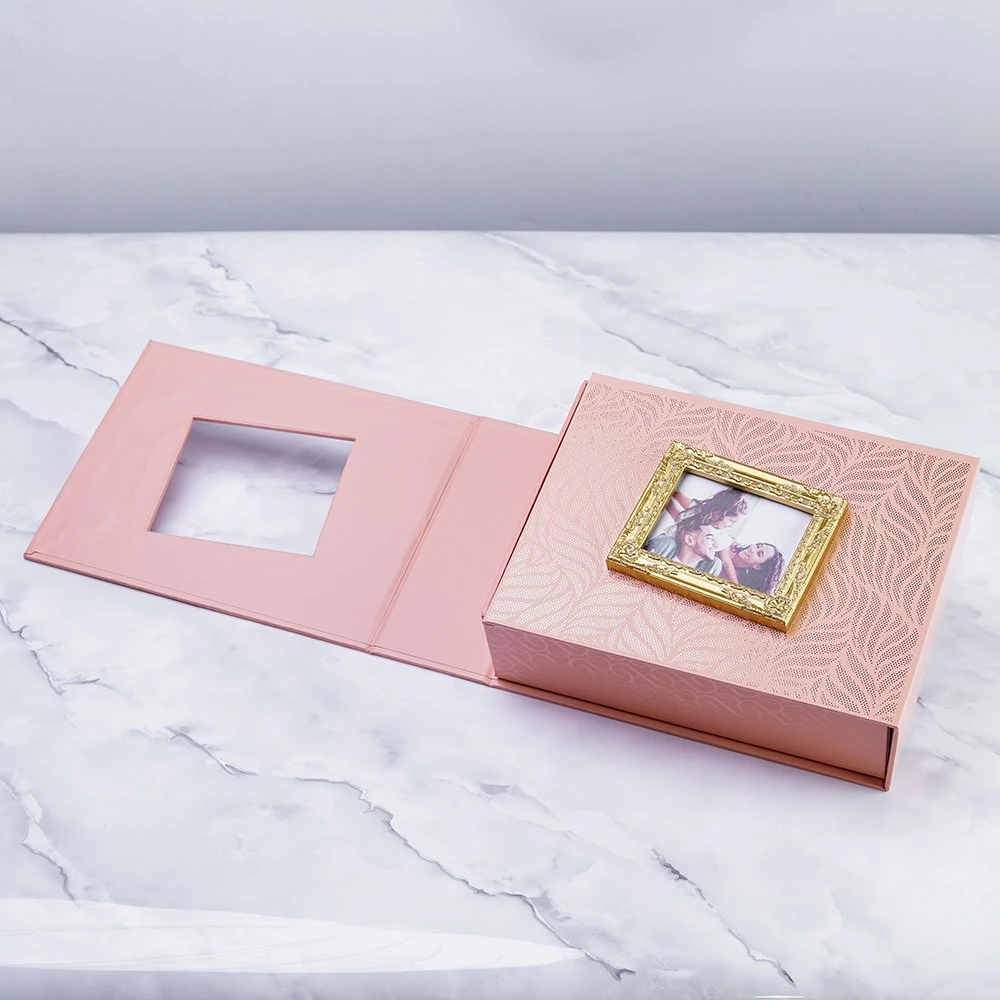 PU Wrapped Golden Photo Frame Paper Box with Double Layer Tray