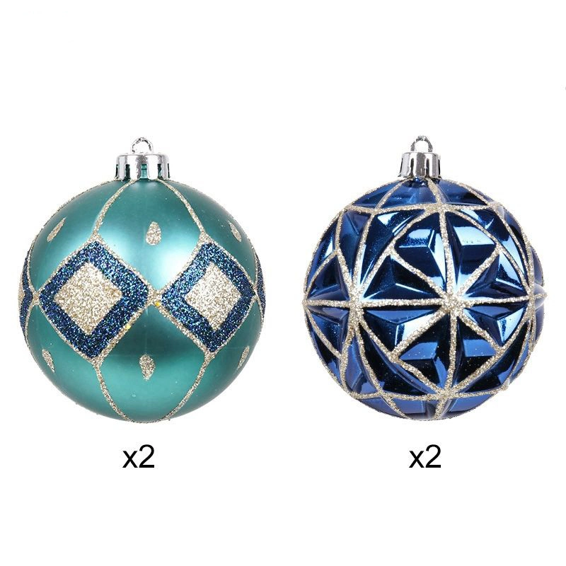 4PCS 8cm Blue Series Color Christmas Plastic Ball Ornaments