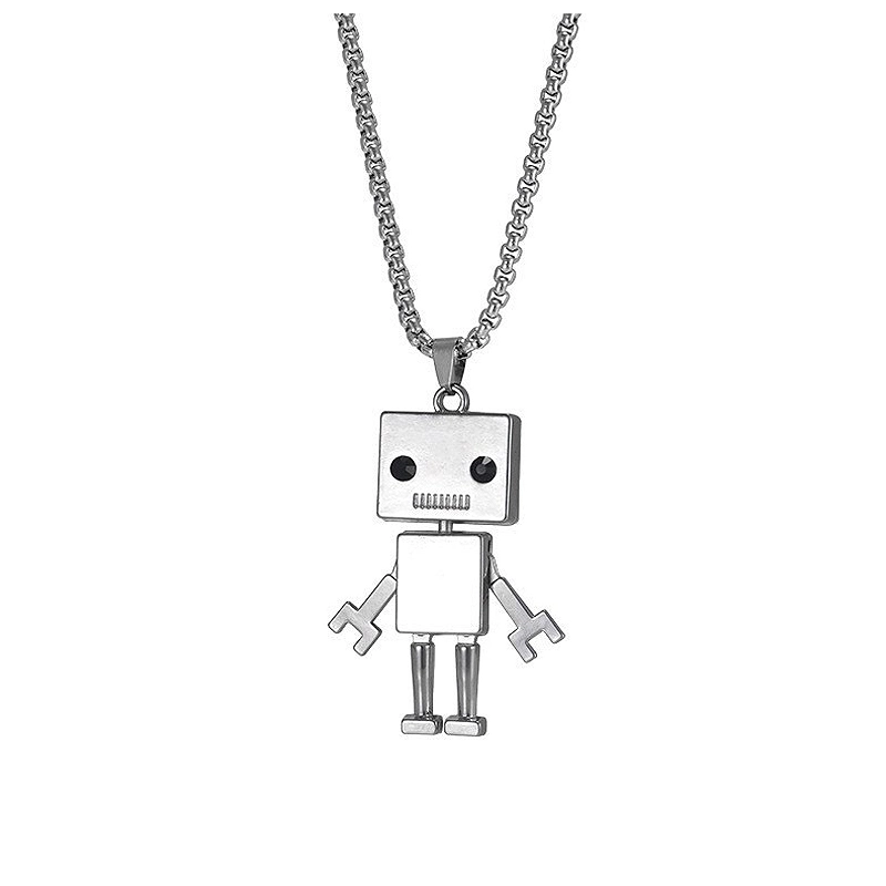 Mens Fashion Jewelry Titanium Steel Robot Pendant Necklace Women Robot Sweater Chain